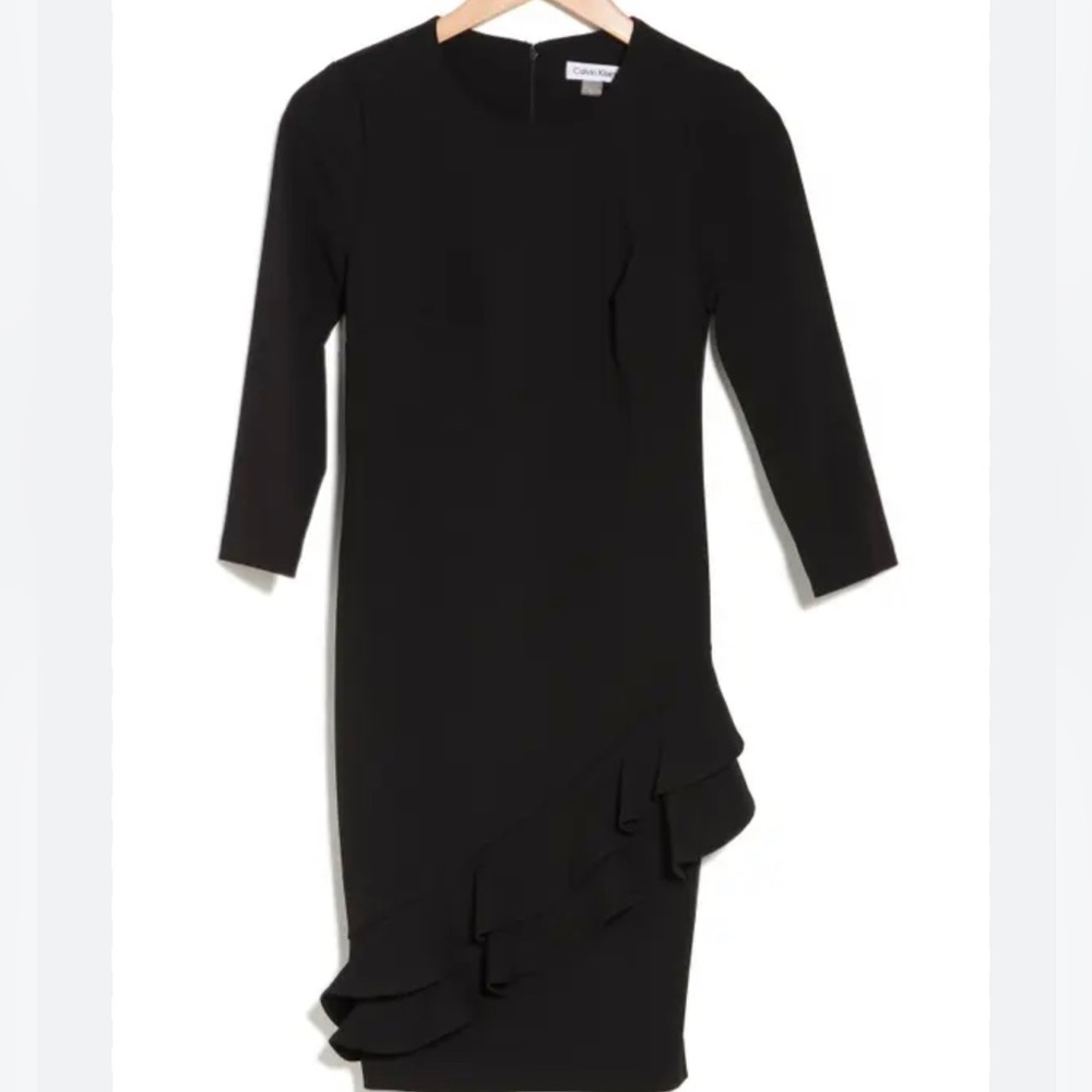Calvin Klein Elbow Sleeve Ruffle Dress